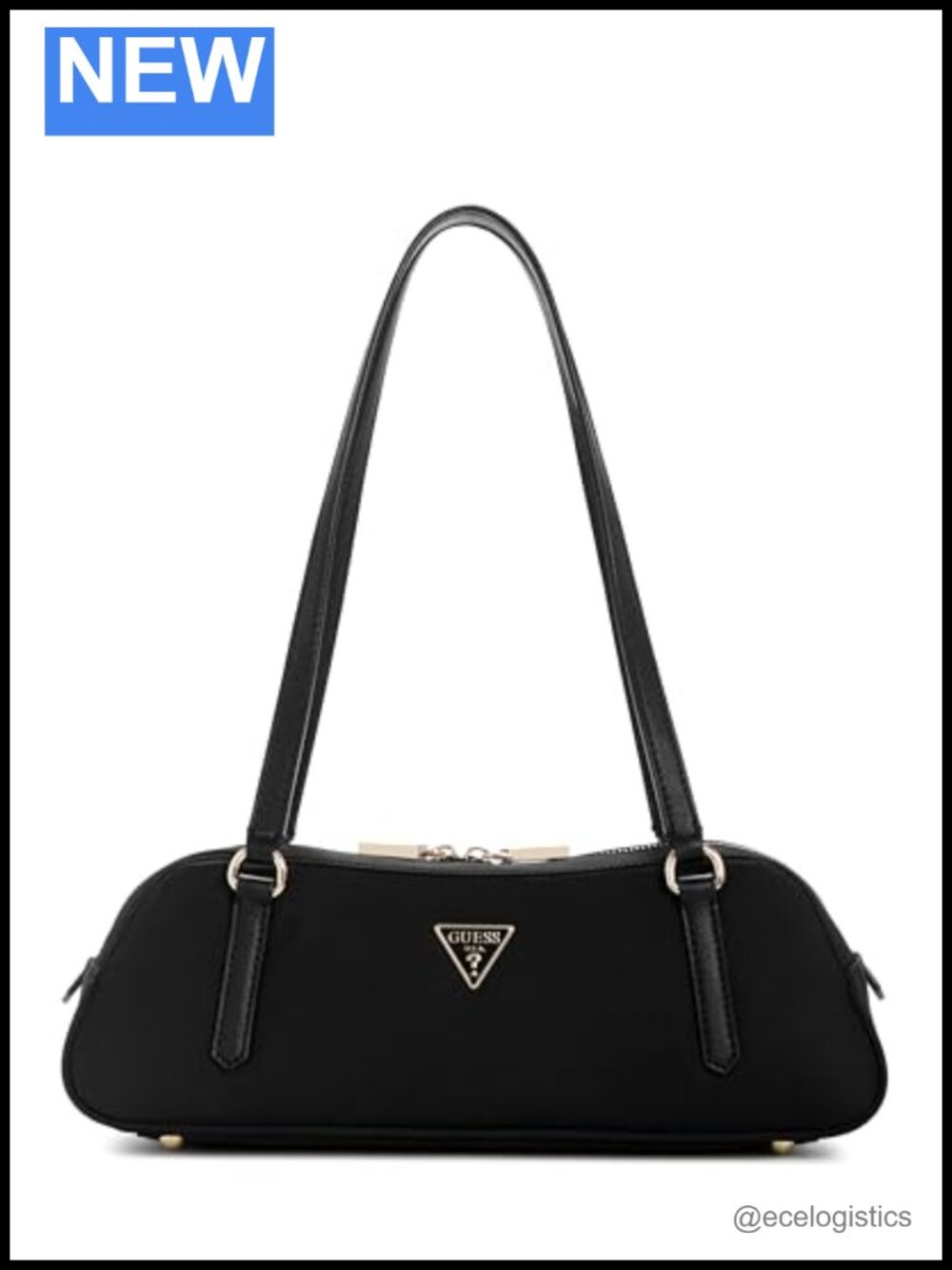 Nylon Satchel Shoulder Bag with Gold Hardware and Top Handle
